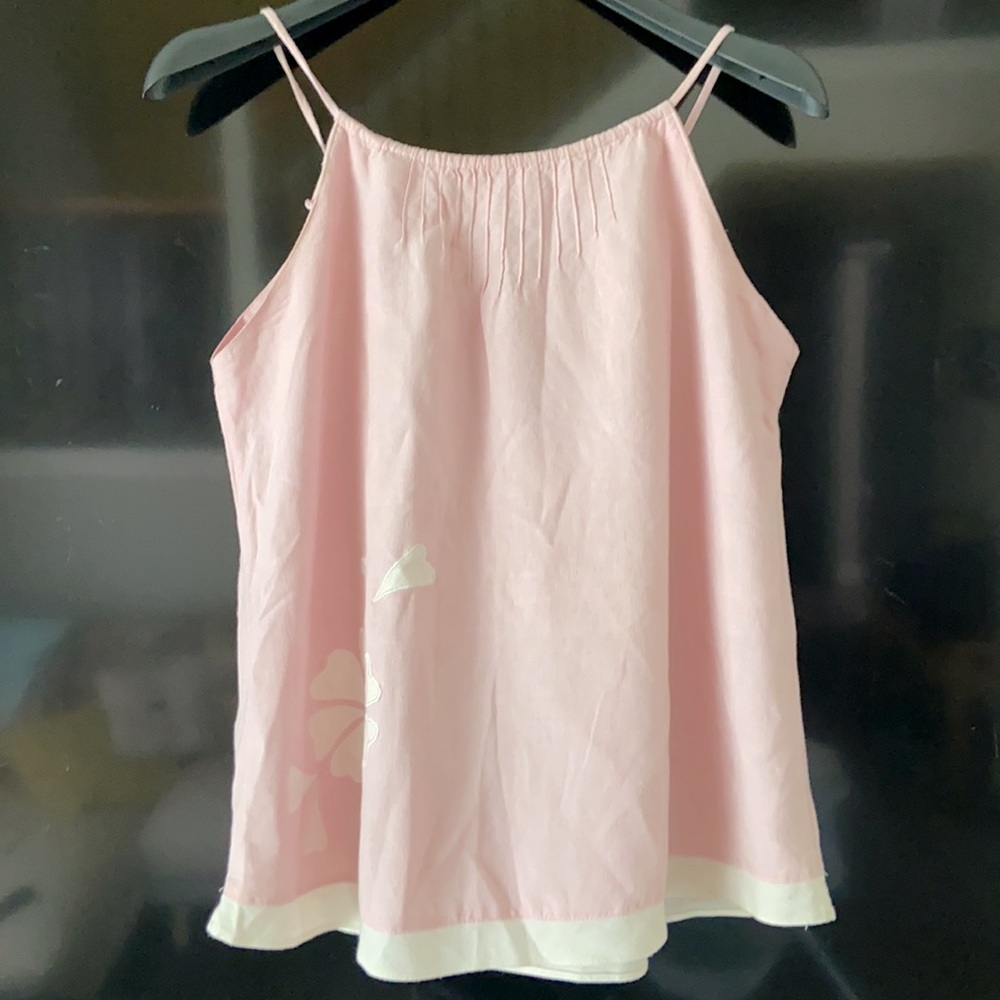 BABY PINK LINEN BLEND SPAGHETTI STRAP SLEEVELESS CAMI  TOP